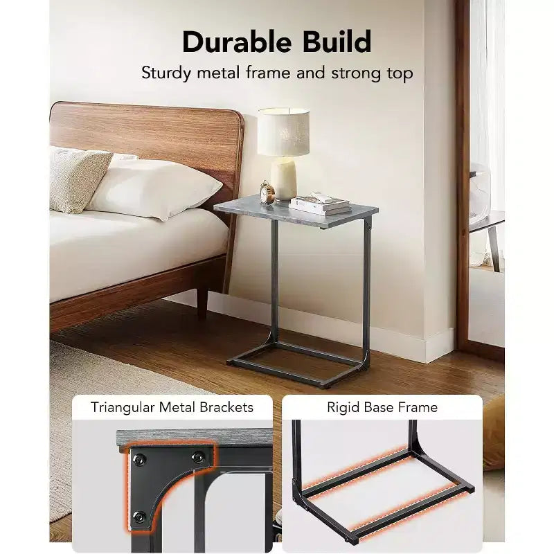 Tavolino a C, confezione da 2, tavolino a C per divano, tavolino da divano con struttura in metallo, tavolino da divano con ampia superficie per soggiorno, camera da letto, ufficio domestico, grigio