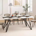 Zevemomo70.9Dining Table for 6-8 People,Farmhouse Dining Room Table,with Spacious Tabletop&Triangular-Shaped Steel Base for Kitchen,Dining Room-White