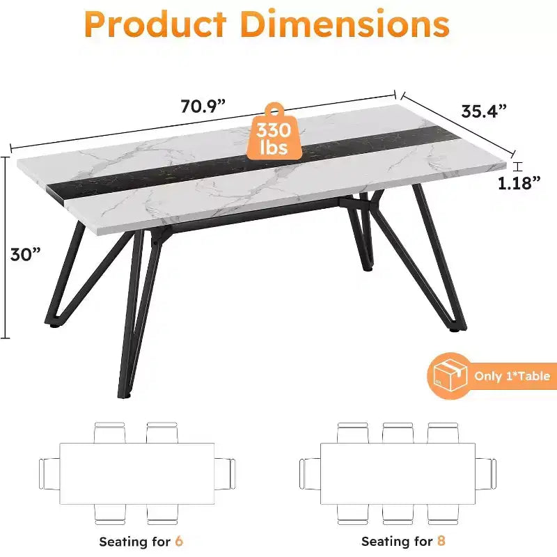 Zevemomo70.9Tavolo da Pranzo per 6-8 Persone, Tavolo da Pranzo Rustico, con Ampio Piano e Base in Acciaio a Forma Triangolare per Cucina, Sala da Pranzo - Bianco