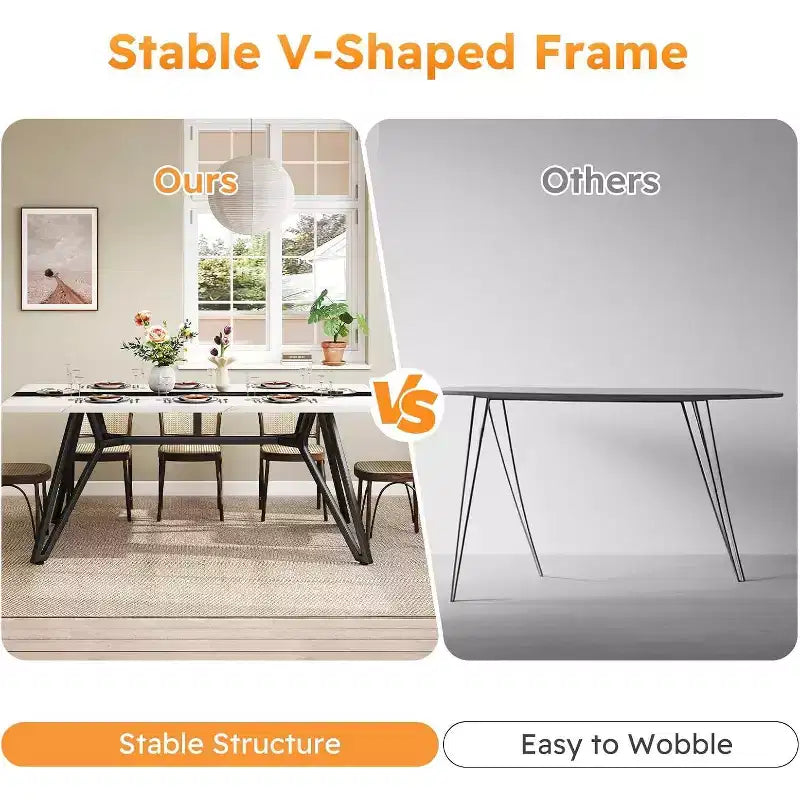 Zevemomo70.9Tavolo da Pranzo per 6-8 Persone, Tavolo da Pranzo Rustico, con Ampio Piano e Base in Acciaio a Forma Triangolare per Cucina, Sala da Pranzo - Bianco