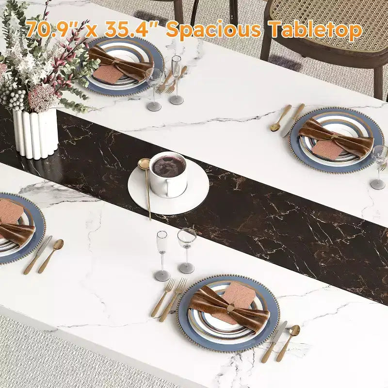 Zevemomo70.9Tavolo da Pranzo per 6-8 Persone, Tavolo da Pranzo Rustico, con Ampio Piano e Base in Acciaio a Forma Triangolare per Cucina, Sala da Pranzo - Bianco