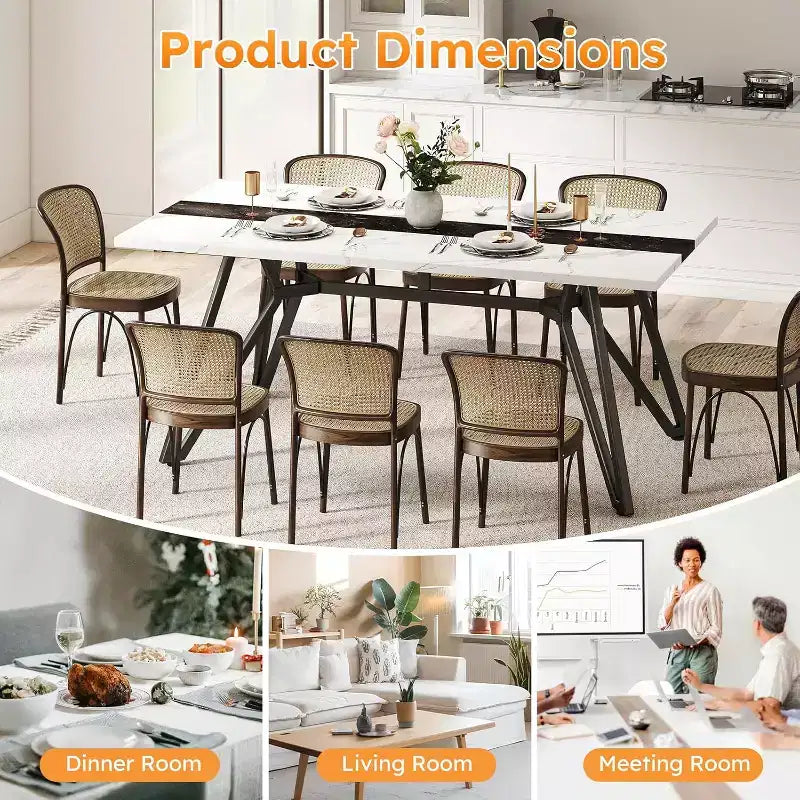 Zevemomo70.9Tavolo da Pranzo per 6-8 Persone, Tavolo da Pranzo Rustico, con Ampio Piano e Base in Acciaio a Forma Triangolare per Cucina, Sala da Pranzo - Bianco