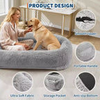65x41x12 Cuccia per Cani Umana per Adulti e Animali Domestici, Cuccia per Cani Umana Rimovibile in Pelliccia Sintetica con Maniglia Portatile, Tasca Laterale, Schiuma Ortopedica a Uovo, Letti Grandi per Cani