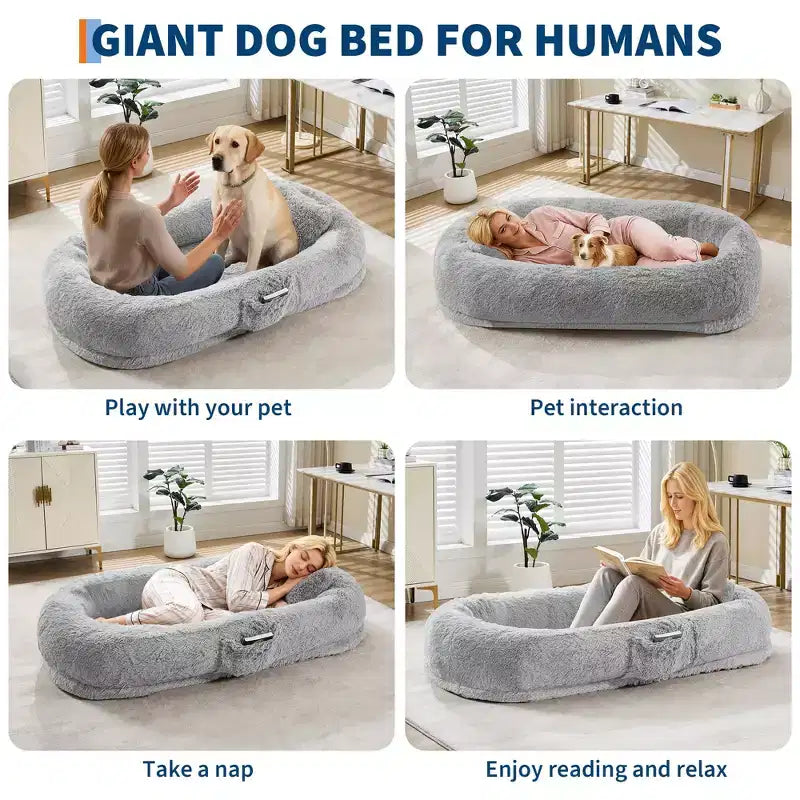 65x41x12 Cuccia per Cani Umana per Adulti e Animali Domestici, Cuccia per Cani Umana Rimovibile in Pelliccia Sintetica con Maniglia Portatile, Tasca Laterale, Schiuma Ortopedica a Uovo, Letti Grandi per Cani