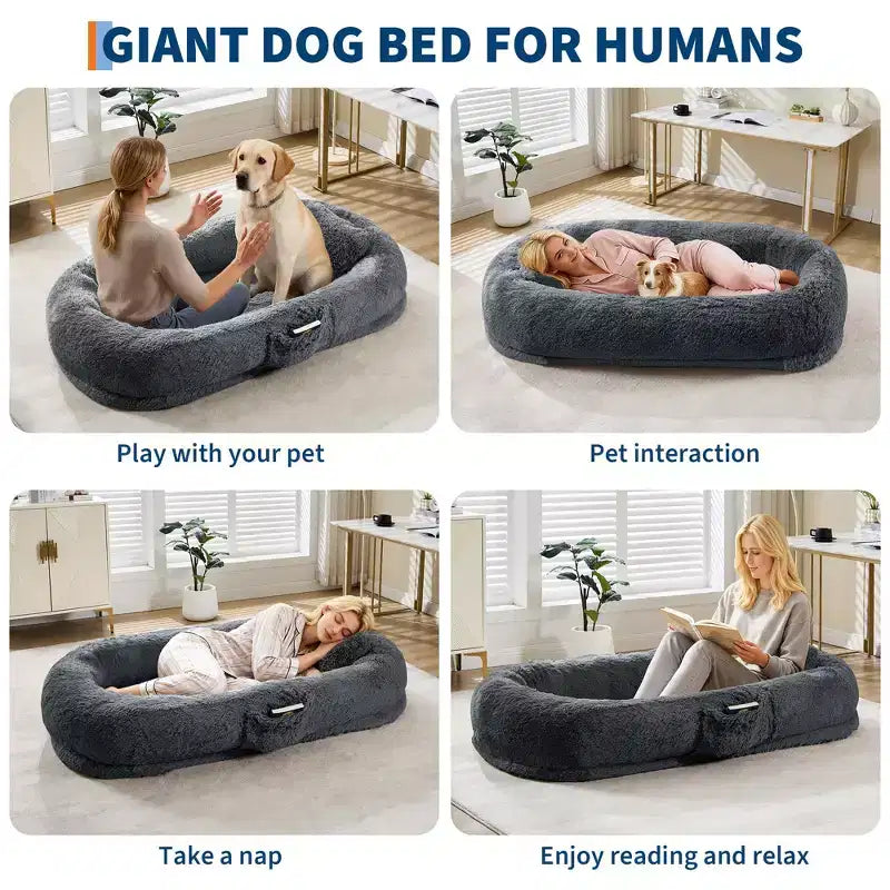 65x41x12 Cuccia per Cani Umana per Adulti e Animali Domestici, Cuccia per Cani Umana Rimovibile in Pelliccia Sintetica con Maniglia Portatile, Tasca Laterale, Schiuma Ortopedica a Uovo, Letti Grandi per Cani