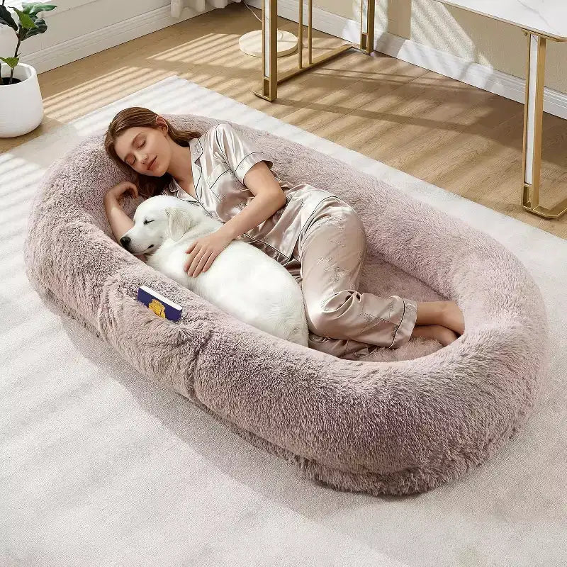 65x41x12 Cuccia per Cani Umana per Adulti e Animali Domestici, Cuccia per Cani Umana Rimovibile in Pelliccia Sintetica con Maniglia Portatile, Tasca Laterale, Schiuma Ortopedica a Uovo, Letti Grandi per Cani