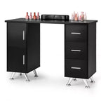 Costway Scrivania da Manicure in Legno con Poggiapolsi Rimovibile Gambe in Metallo e 3 Cassetti, 2 Armadietti Bianco/Rosa/Nero
