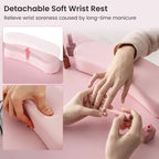 Costway Scrivania da Manicure in Legno con Poggiapolsi Rimovibile Gambe in Metallo e 3 Cassetti, 2 Armadietti Bianco/Rosa/Nero