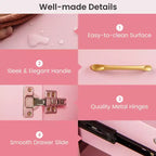 Costway Scrivania da Manicure in Legno con Poggiapolsi Rimovibile Gambe in Metallo e 3 Cassetti, 2 Armadietti Bianco/Rosa/Nero