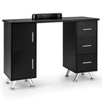 Costway Scrivania da Manicure in Legno con Poggiapolsi Rimovibile Gambe in Metallo e 3 Cassetti, 2 Armadietti Bianco/Rosa/Nero