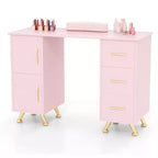Costway Scrivania da Manicure in Legno con Poggiapolsi Rimovibile Gambe in Metallo e 3 Cassetti, 2 Armadietti Bianco/Rosa/Nero