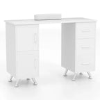 Costway Scrivania da Manicure in Legno con Poggiapolsi Rimovibile Gambe in Metallo e 3 Cassetti, 2 Armadietti Bianco/Rosa/Nero