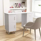 Costway Scrivania da Manicure in Legno con Poggiapolsi Rimovibile Gambe in Metallo e 3 Cassetti, 2 Armadietti Bianco/Rosa/Nero