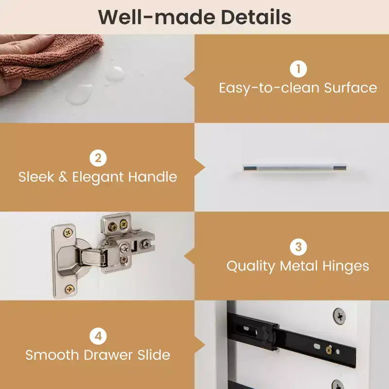 Costway Scrivania da Manicure in Legno con Poggiapolsi Rimovibile Gambe in Metallo e 3 Cassetti, 2 Armadietti Bianco/Rosa/Nero