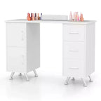 Costway Scrivania da Manicure in Legno con Poggiapolsi Rimovibile Gambe in Metallo e 3 Cassetti, 2 Armadietti Bianco/Rosa/Nero