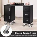Costway Scrivania da Manicure in Legno con Poggiapolsi Rimovibile Gambe in Metallo e 3 Cassetti, 2 Armadietti Bianco/Rosa/Nero