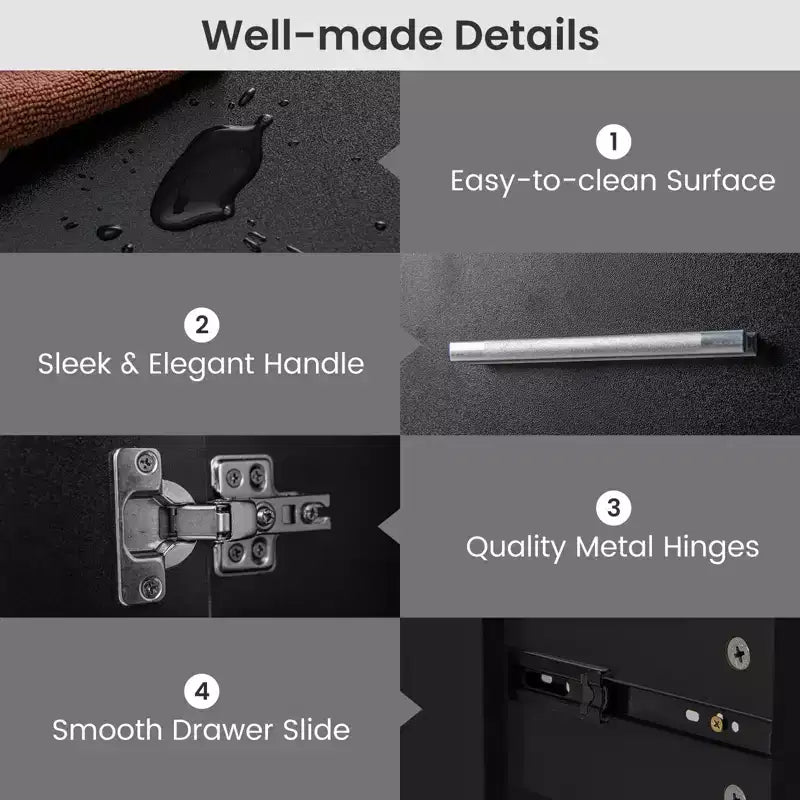 Costway Scrivania da Manicure in Legno con Poggiapolsi Rimovibile Gambe in Metallo e 3 Cassetti, 2 Armadietti Bianco/Rosa/Nero