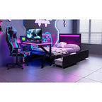 Bellemave Letto Gaming Singolo con Scrivania e LED e Cassetti, Letto per Gamer in Metallo, Letti Singoli con Scrivania, Nero