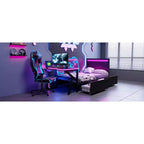 Bellemave Letto Gaming Singolo con Scrivania e LED e Cassetti, Letto per Gamer in Metallo, Letti Singoli con Scrivania, Nero