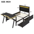 Bellemave Letto Gaming Singolo con Scrivania e LED e Cassetti, Letto per Gamer in Metallo, Letti Singoli con Scrivania, Nero
