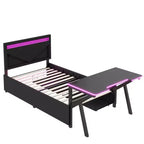 Bellemave Letto Gaming Singolo con Scrivania e LED e Cassetti, Letto per Gamer in Metallo, Letti Singoli con Scrivania, Nero