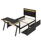 Bellemave Letto Gaming Singolo con Scrivania e LED e Cassetti, Letto per Gamer in Metallo, Letti Singoli con Scrivania, Nero
