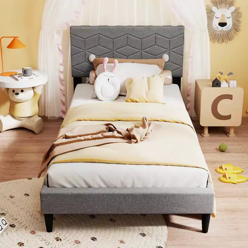 Struttura letto Costway per materasso singolo/matrimoniale/queen size con testiera imbottita in tessuto di lino e supporto a doghe in legno