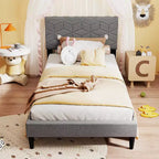 Struttura letto Costway per materasso singolo/matrimoniale/queen size con testiera imbottita in tessuto di lino e supporto a doghe in legno