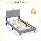 Struttura letto Costway per materasso singolo/matrimoniale/queen size con testiera imbottita in tessuto di lino e supporto a doghe in legno