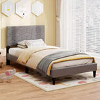Struttura letto Costway per materasso singolo/matrimoniale/queen size con testiera imbottita in tessuto di lino e supporto a doghe in legno