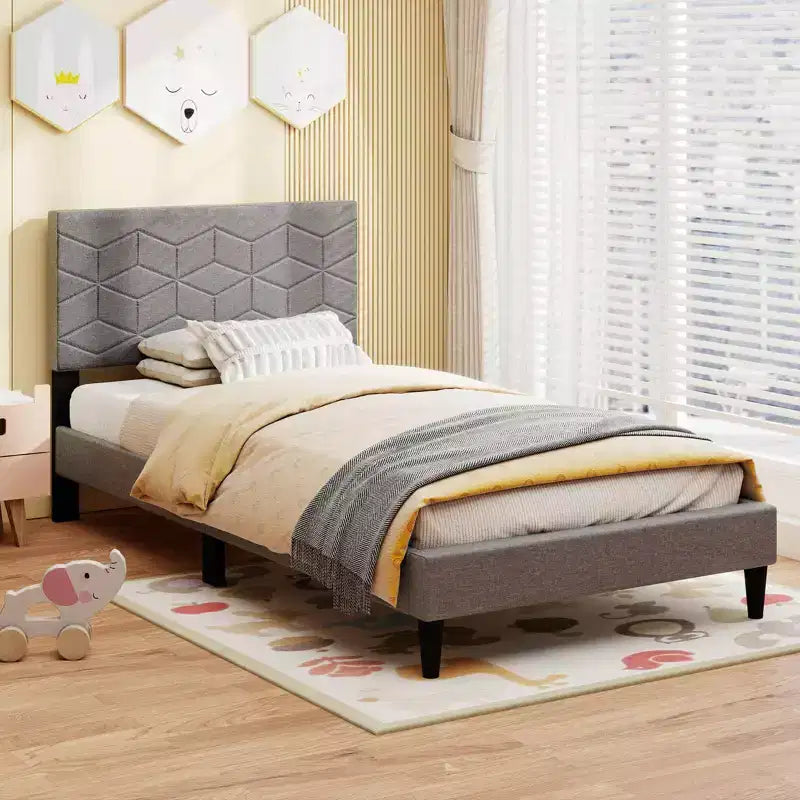 Struttura letto Costway per materasso singolo/matrimoniale/queen size con testiera imbottita in tessuto di lino e supporto a doghe in legno