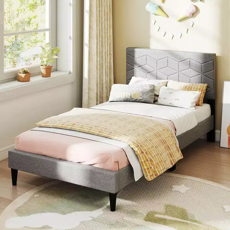 Struttura letto Costway per materasso singolo/matrimoniale/queen size con testiera imbottita in tessuto di lino e supporto a doghe in legno