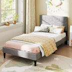 Struttura letto Costway per materasso singolo/matrimoniale/queen size con testiera imbottita in tessuto di lino e supporto a doghe in legno