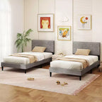 Struttura letto Costway per materasso singolo/matrimoniale/queen size con testiera imbottita in tessuto di lino e supporto a doghe in legno