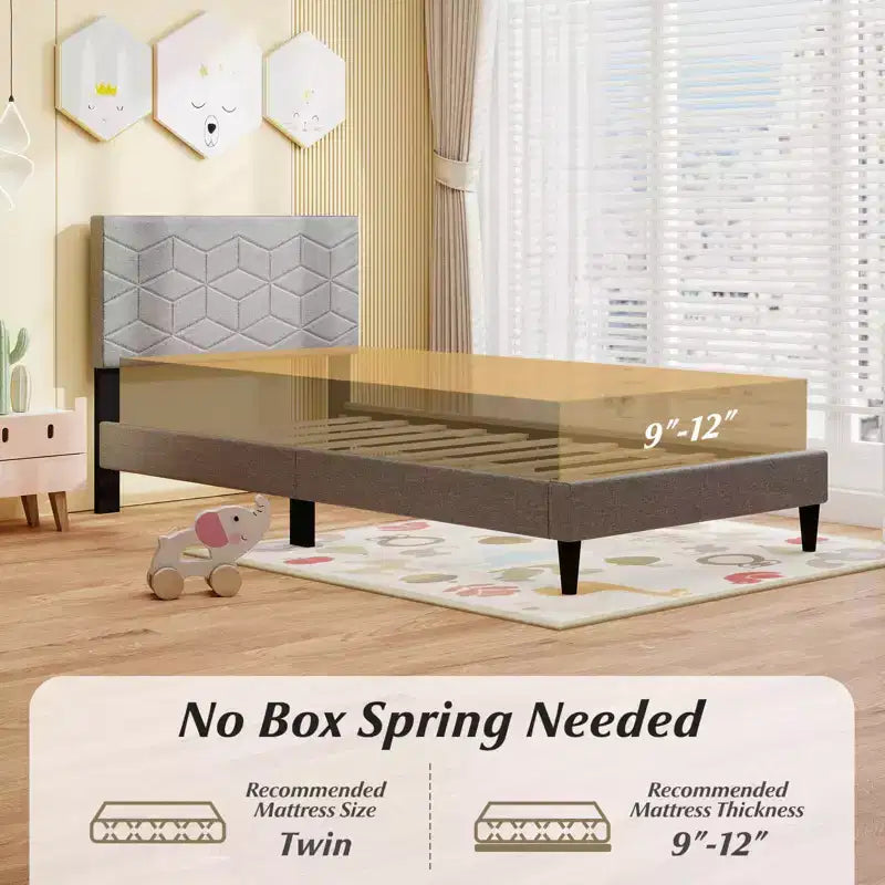 Struttura letto Costway per materasso singolo/matrimoniale/queen size con testiera imbottita in tessuto di lino e supporto a doghe in legno