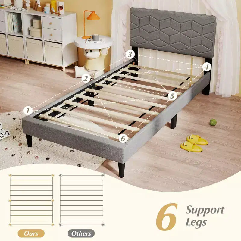 Struttura letto Costway per materasso singolo/matrimoniale/queen size con testiera imbottita in tessuto di lino e supporto a doghe in legno