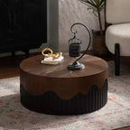 GDFStudio Tamara Round Wooden Coffee Table with Walnut Veneer Top