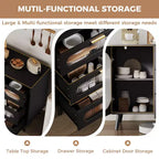 Credenza a Buffet con Contenitore, Credenza con Anta in Vetro Scanalato e Cassetti, Credenza Nera per Cucina, Sala da Pranzo, Soggiorno