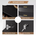 Credenza a Buffet con Contenitore, Credenza con Anta in Vetro Scanalato e Cassetti, Credenza Nera per Cucina, Sala da Pranzo, Soggiorno