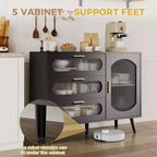 Credenza a Buffet con Contenitore, Credenza con Anta in Vetro Scanalato e Cassetti, Credenza Nera per Cucina, Sala da Pranzo, Soggiorno