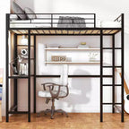 Karl Home Black Twin Loft Bed with Desk, Metal Bunk Bed No Spring Box Need