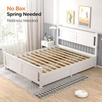 Karl Home Struttura letto in legno massello con 4 cassetti, letto a piattaforma in legno massello con testiera