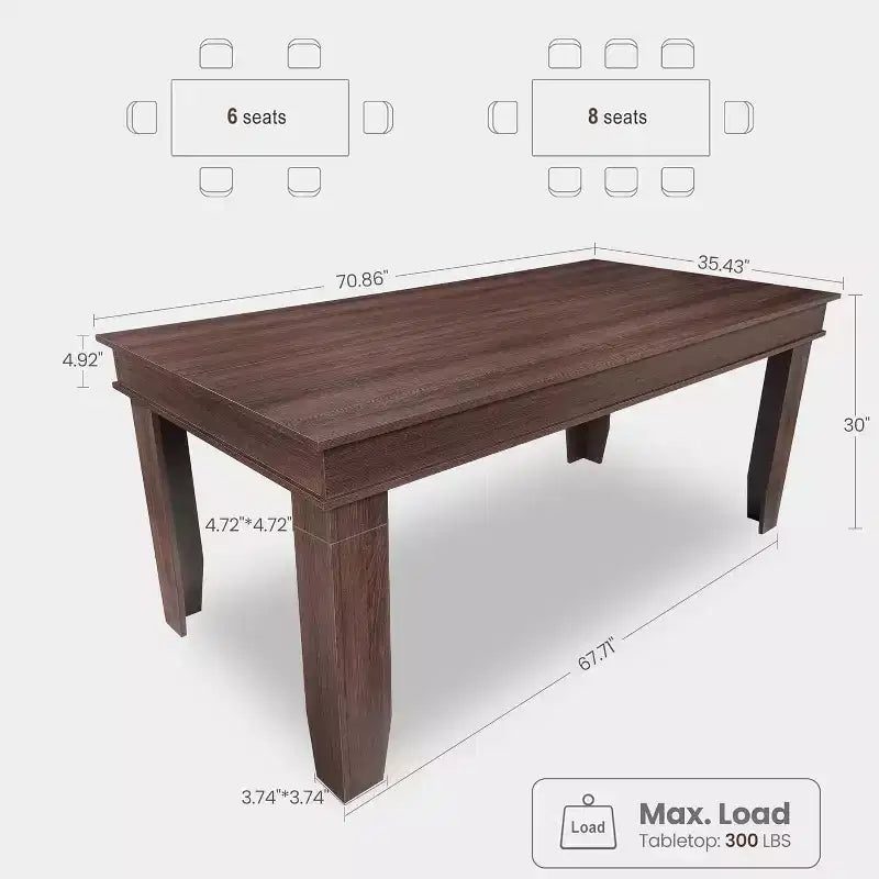 Tavolo da pranzo per 6-8 persone, tavolo da pranzo lungo 180 cm con robusta struttura in legno, grande tavolo da pranzo rettangolare per soggiorno, cucina, sala da pranzo