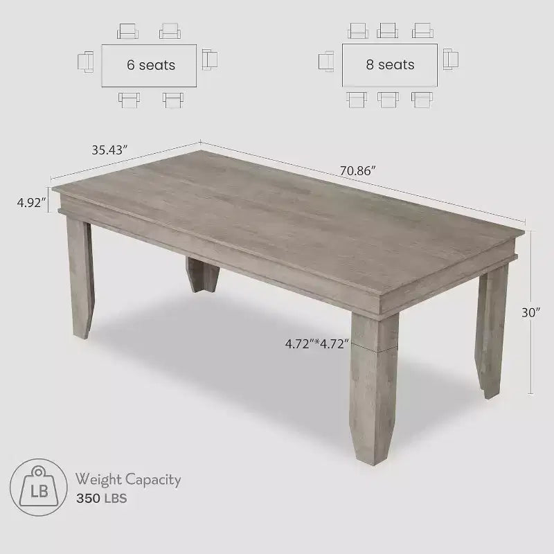 Tavolo da pranzo per 6-8 persone, tavolo da pranzo lungo 180 cm con robusta struttura in legno, grande tavolo da pranzo rettangolare per soggiorno, cucina, sala da pranzo