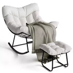 Sdraio da Esterno Oversize con Ottomana, Sedia a Dondolo con Struttura in Metallo, Dondolo a Uovo in Rattan per Giardino, Balcone e Relax in Patio