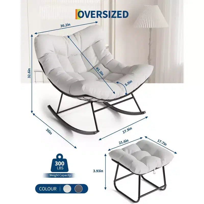 Sdraio da Esterno Oversize con Ottomana, Sedia a Dondolo con Struttura in Metallo, Dondolo a Uovo in Rattan per Giardino, Balcone e Relax in Patio