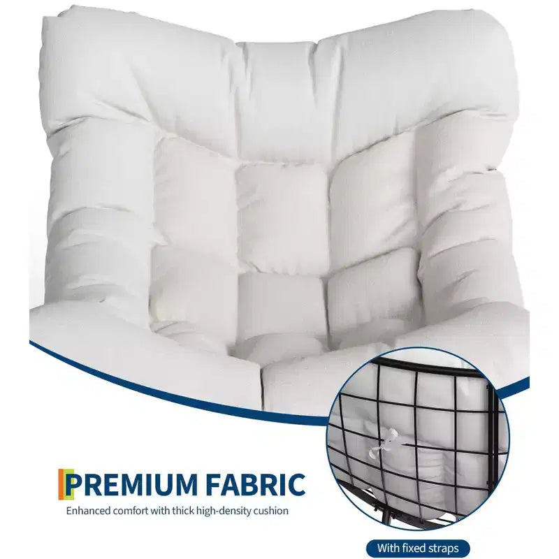 Sdraio da Esterno Oversize con Ottomana, Sedia a Dondolo con Struttura in Metallo, Dondolo a Uovo in Rattan per Giardino, Balcone e Relax in Patio