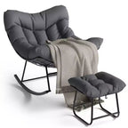 Sdraio da Esterno Oversize con Ottomana, Sedia a Dondolo con Struttura in Metallo, Dondolo a Uovo in Rattan per Giardino, Balcone e Relax in Patio