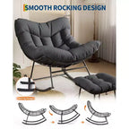 Sdraio da Esterno Oversize con Ottomana, Sedia a Dondolo con Struttura in Metallo, Dondolo a Uovo in Rattan per Giardino, Balcone e Relax in Patio