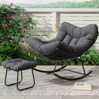 Sdraio da Esterno Oversize con Ottomana, Sedia a Dondolo con Struttura in Metallo, Dondolo a Uovo in Rattan per Giardino, Balcone e Relax in Patio